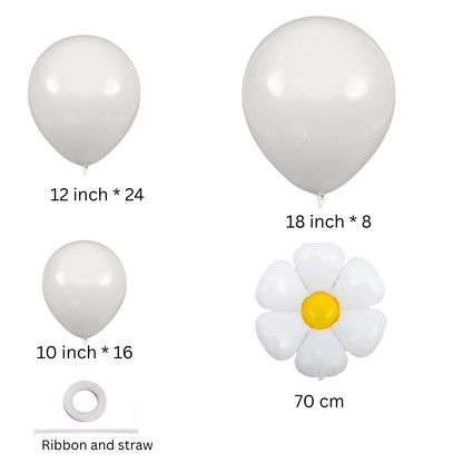 White Daisy Balloon Garland Kit | Elegant Party Decoration with Flower Balloons | Wedding, Birthday, Baby Shower Decor