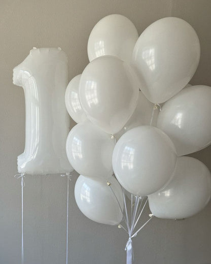 40 Inch White Number 1 Foil Balloon, 1 balloon, minimalist white design, ideal for classic, modern and pastel themed birthday parties