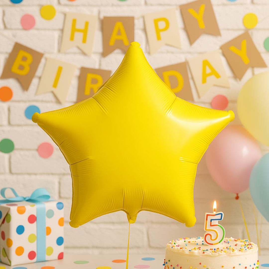 Yellow Star Foil Balloon – 18 Inch | Helium or Air | Birthday & Party Decoration