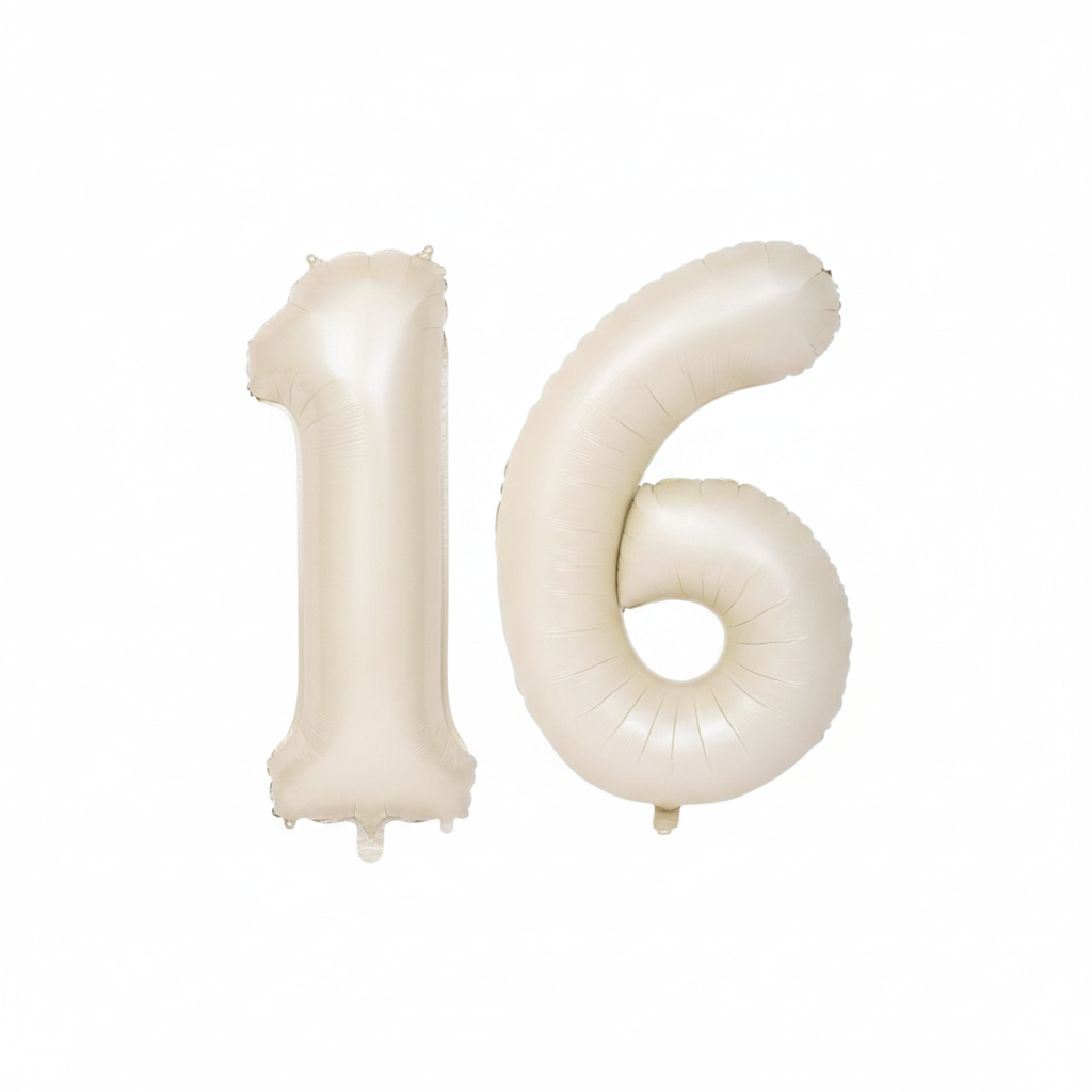 Beige 16th birthday number balloons 40 inch foil set