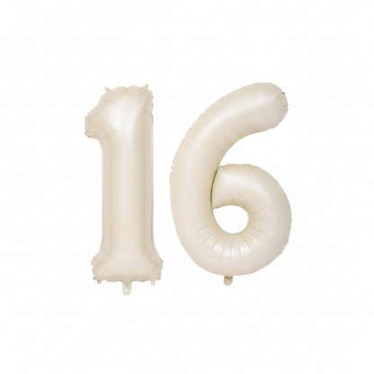 Beige 16th birthday number balloons 40 inch foil set