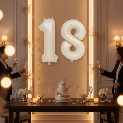 Beige 18th birthday party decoration with number balloons