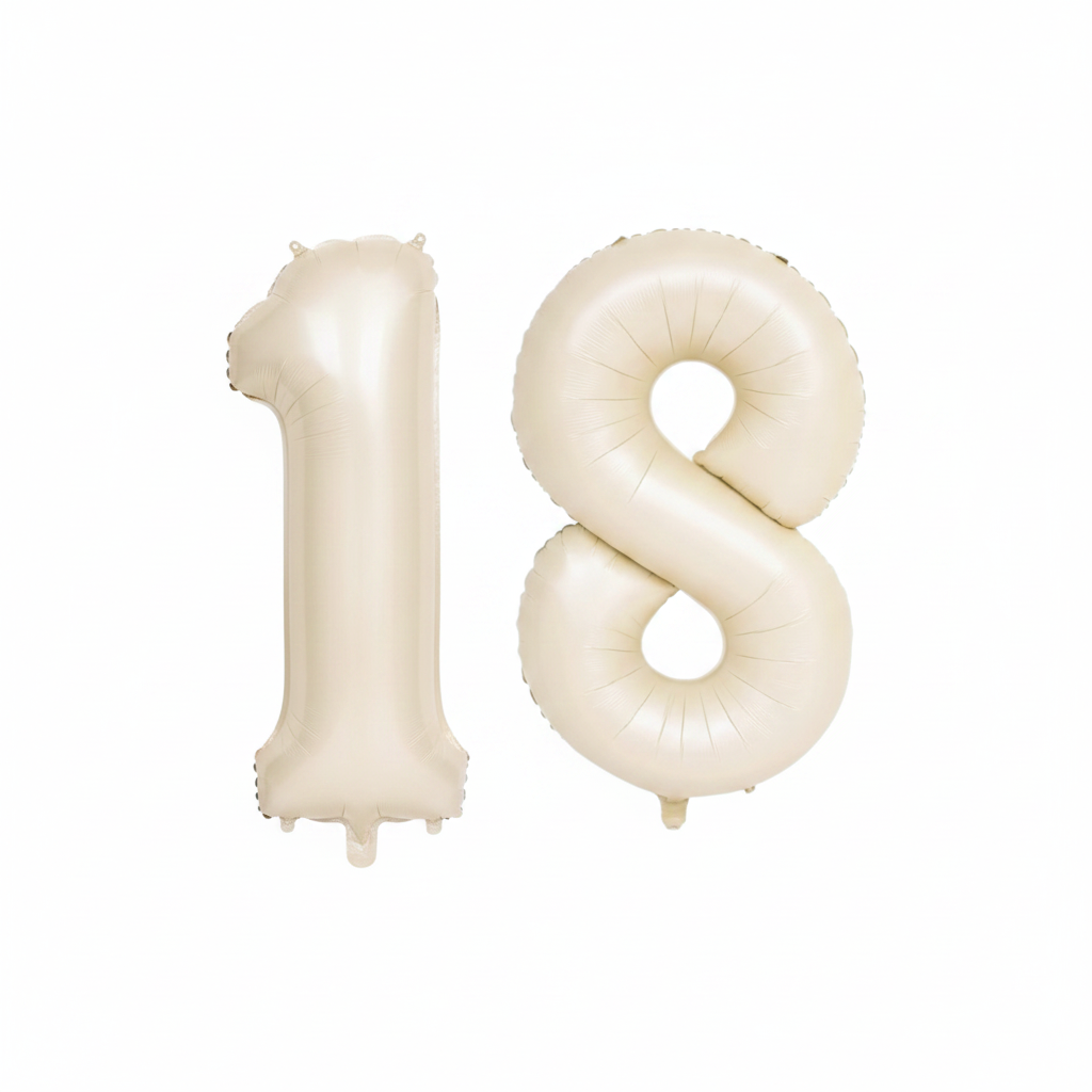 Beige 18th birthday number balloons 40 inch foil set