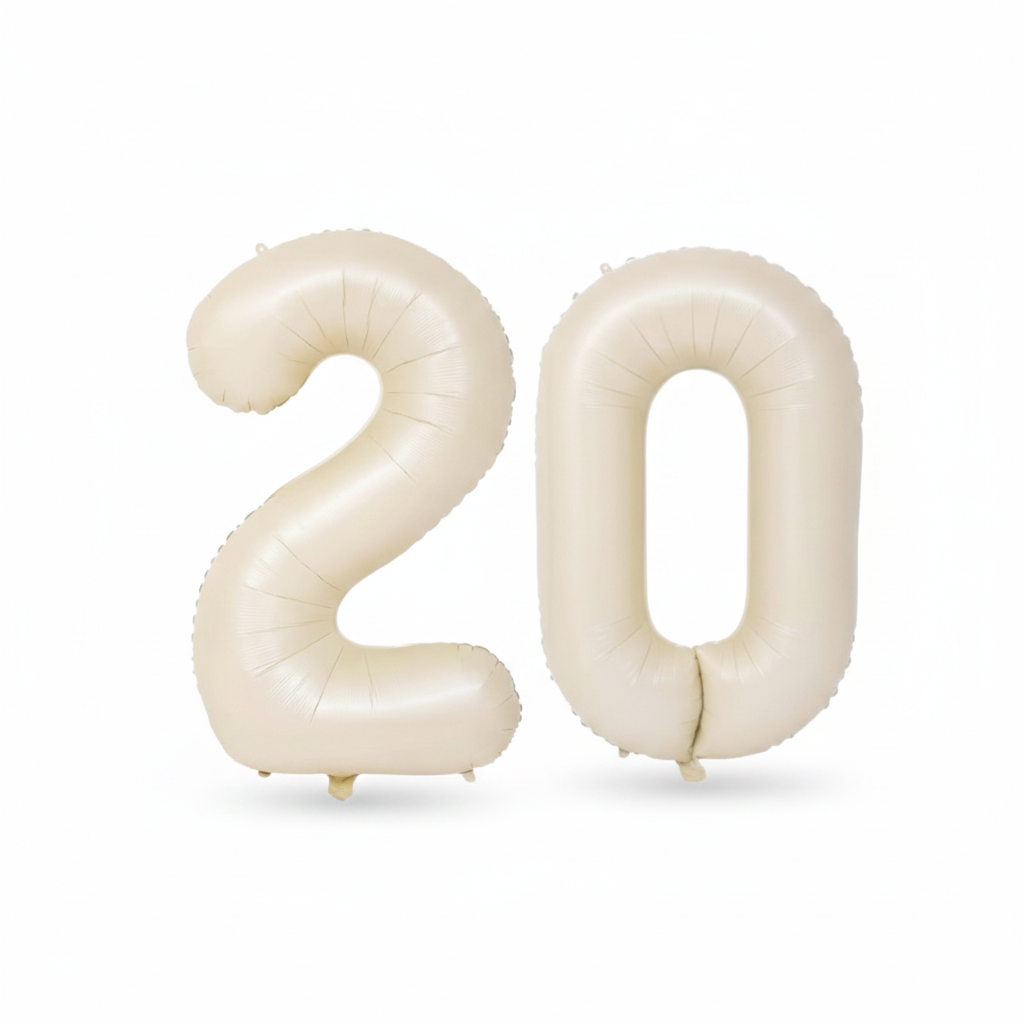 Beige 20th birthday number balloons 40 inch foil set
