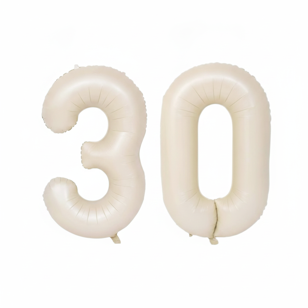 Beige 30th birthday number balloons 40 inch foil set
