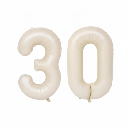 Beige 30th birthday number balloons 40 inch foil set