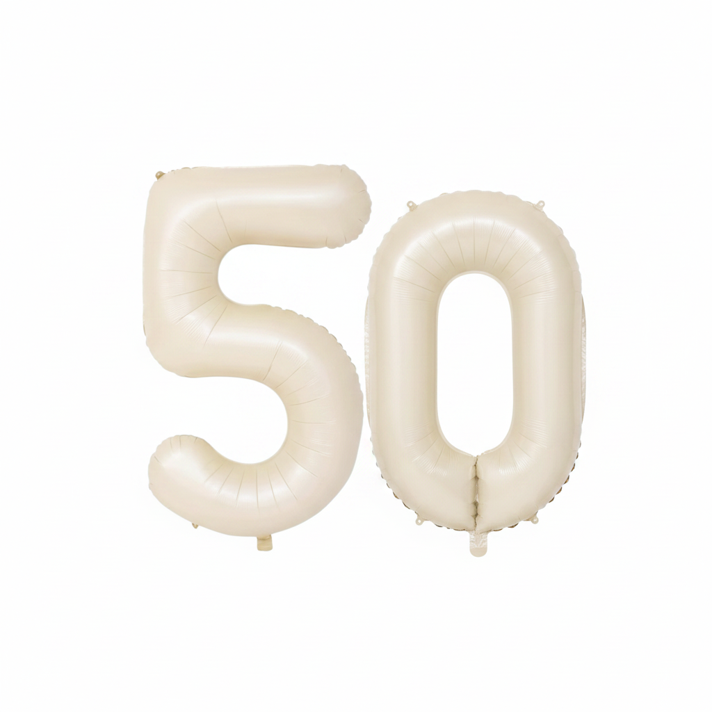 Beige 50th birthday number balloons 40 inch foil set