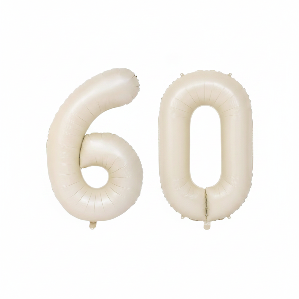 Beige 60th birthday number balloons 40 inch foil set