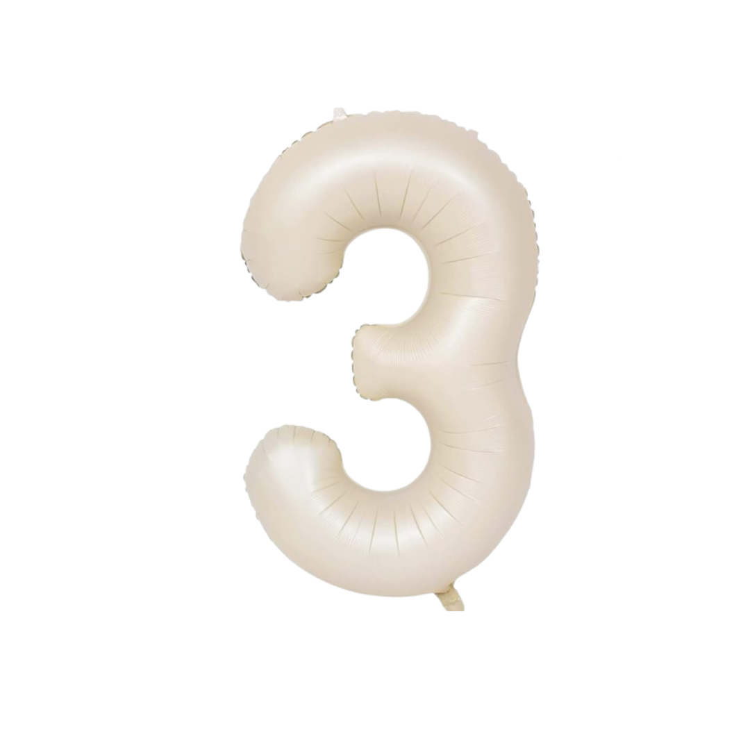 Beige number 3 balloon UK – giant 40 inch neutral cream foil 3rd birthday decoration