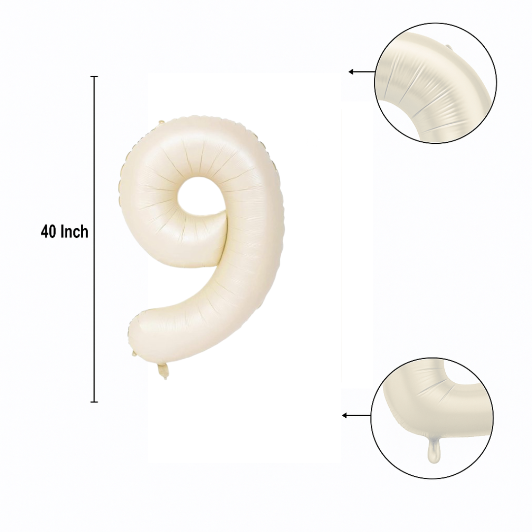 40 inch beige number 9 foil balloon – neutral minimalist 90th birthday party decor UK
