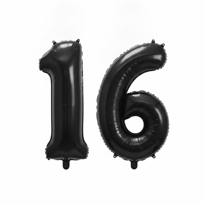 Black 16th birthday number balloons 40 inch foil set