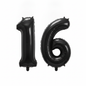 Black 16th birthday number balloons 40 inch foil set
