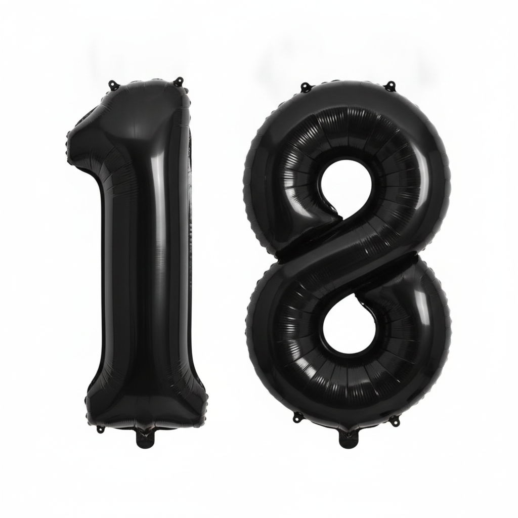 Black 18th birthday number balloons 40 inch foil set