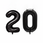 Black 20th birthday number balloons 40 inch foil set