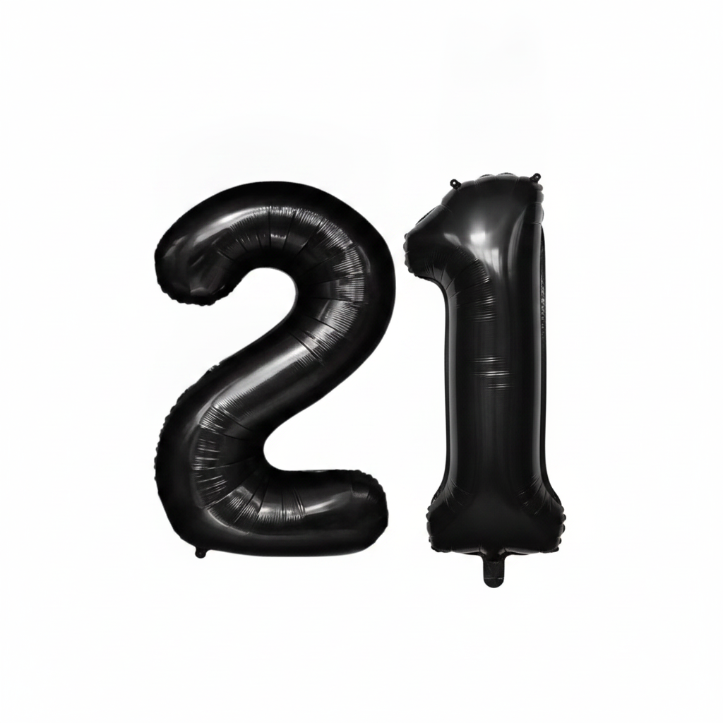 Black 21st birthday number balloons 40 inch foil set