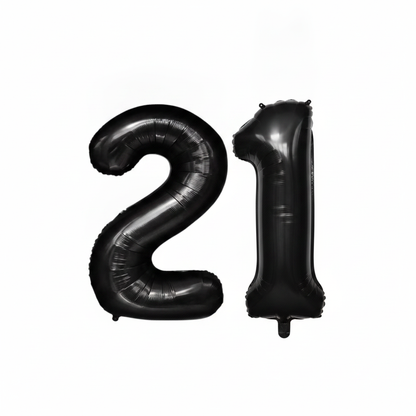 Black 21st birthday number balloons 40 inch foil set