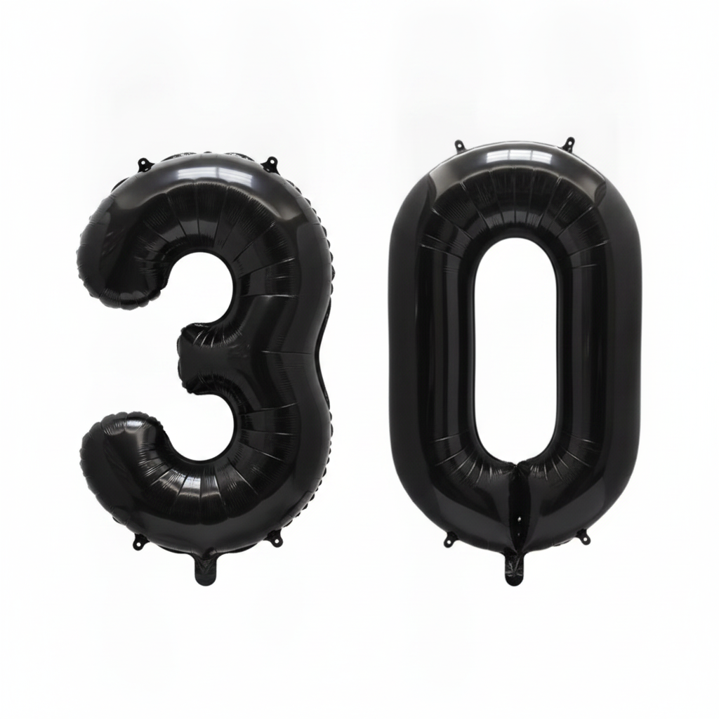 Black 30th birthday number balloons 40 inch foil set