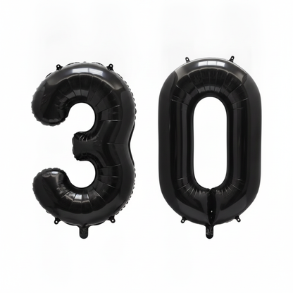 Black 30th birthday number balloons 40 inch foil set