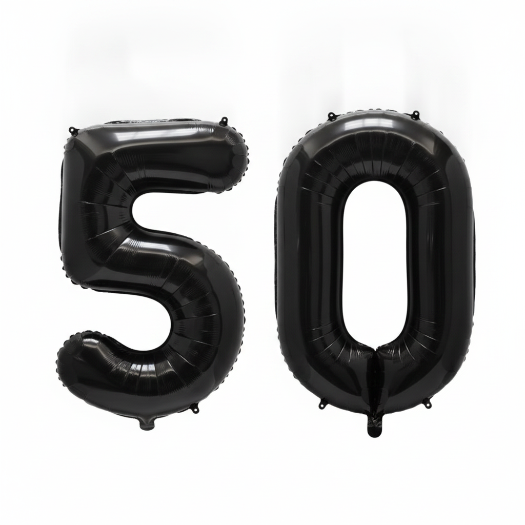 Black 50th birthday number balloons 40 inch foil set