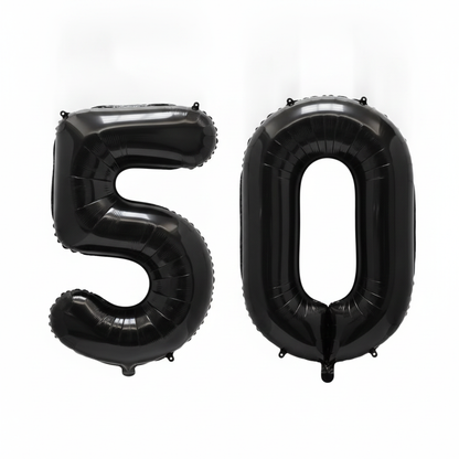 Black 50th birthday number balloons 40 inch foil set