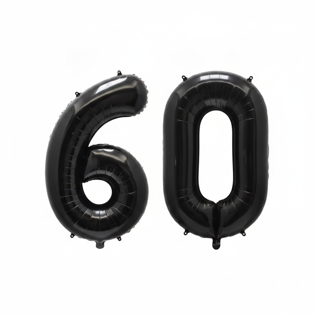 Black 60th birthday number balloons 40 inch foil set