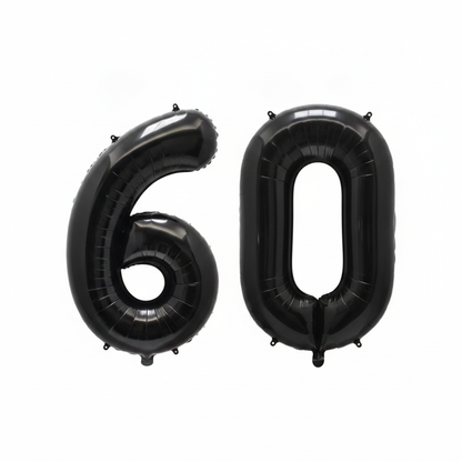 Black 60th birthday number balloons 40 inch foil set