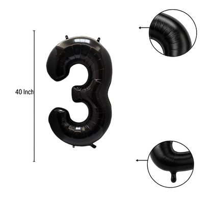40" Black Number 3 Balloon – Giant Foil Birthday Decoration for Party & Celebration