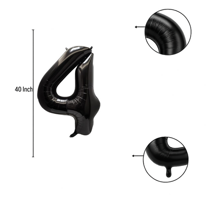 40" Black Number 4 Balloon – Giant Foil Birthday Decoration for Party & Celebration