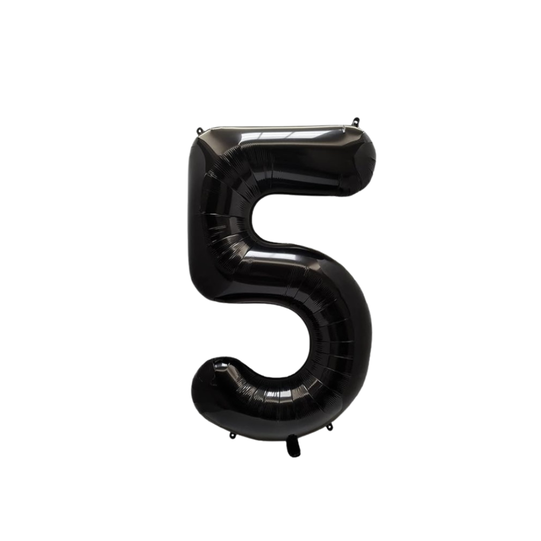 40" Black Number 5 Balloon – Giant Foil Birthday Decoration for Party & Celebration