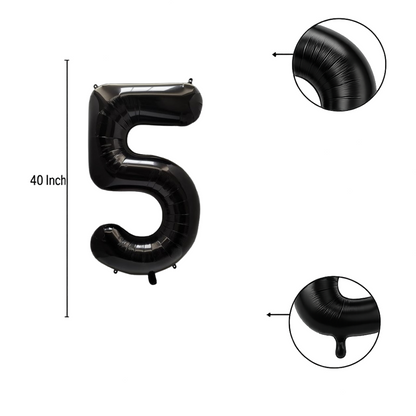 40" Black Number 5 Balloon – Giant Foil Birthday Decoration for Party & Celebration