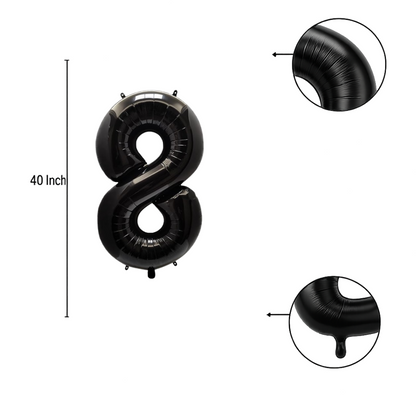 40" Black Number 8 Balloon – Giant Foil Birthday Decoration for Party & Celebration