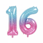Blue Pink Ombre 16th birthday number balloons 40 inch foil set
