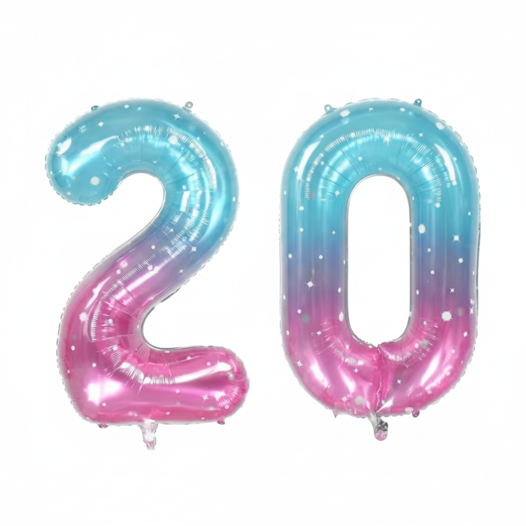 Blue Pink Ombre 20th birthday number balloons 40 inch foil set