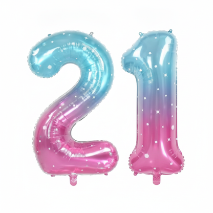 Blue Pink Ombre 21st birthday number balloons 40 inch foil set