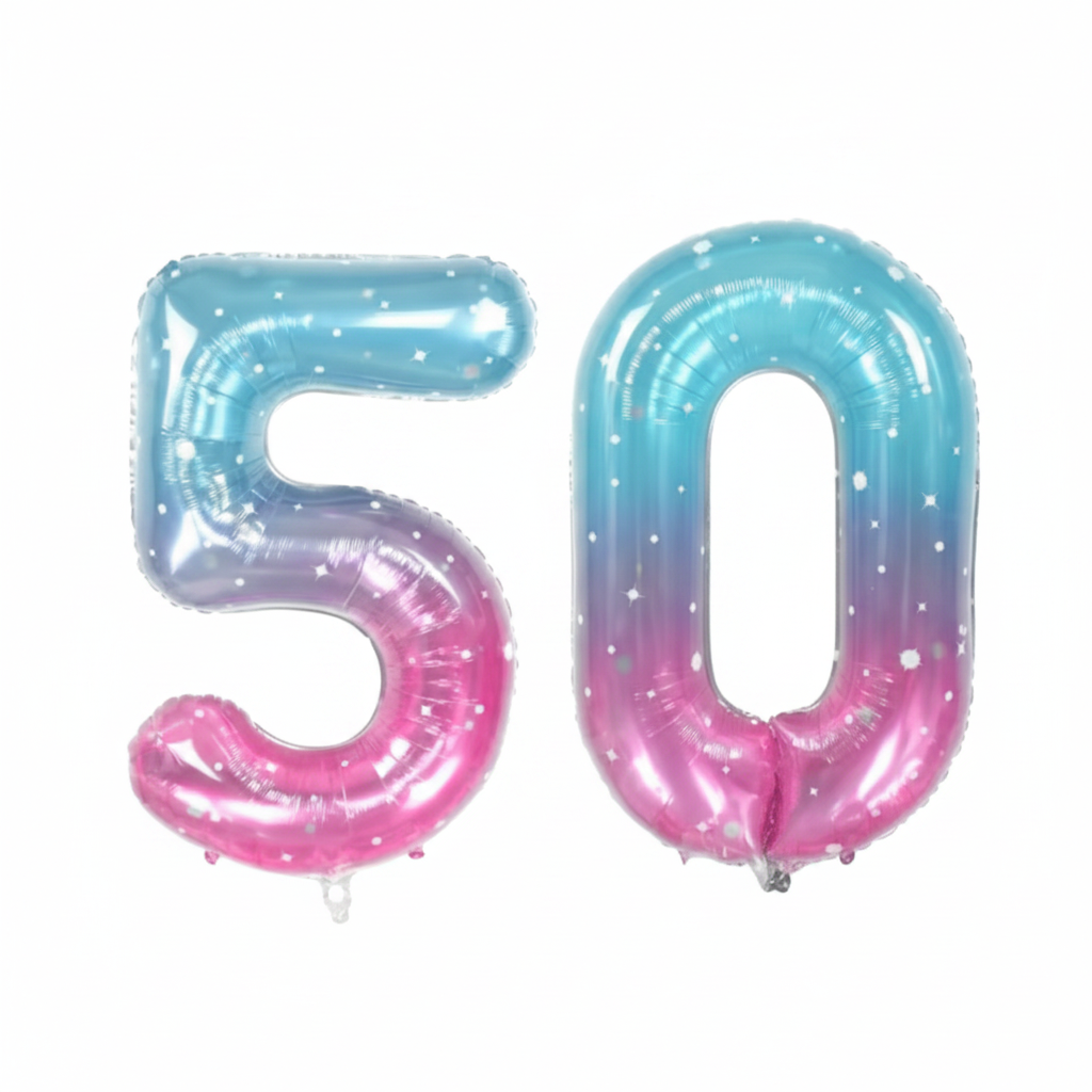 Blue Pink Ombre 50th birthday number balloons 40 inch foil set