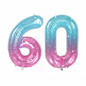 Blue Pink Ombre 60th birthday number balloons 40 inch foil set