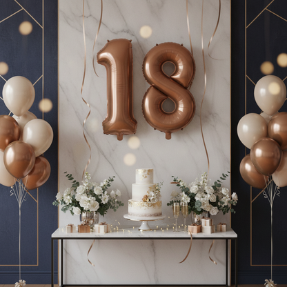 Brown 18th birthday party decoration with number balloons