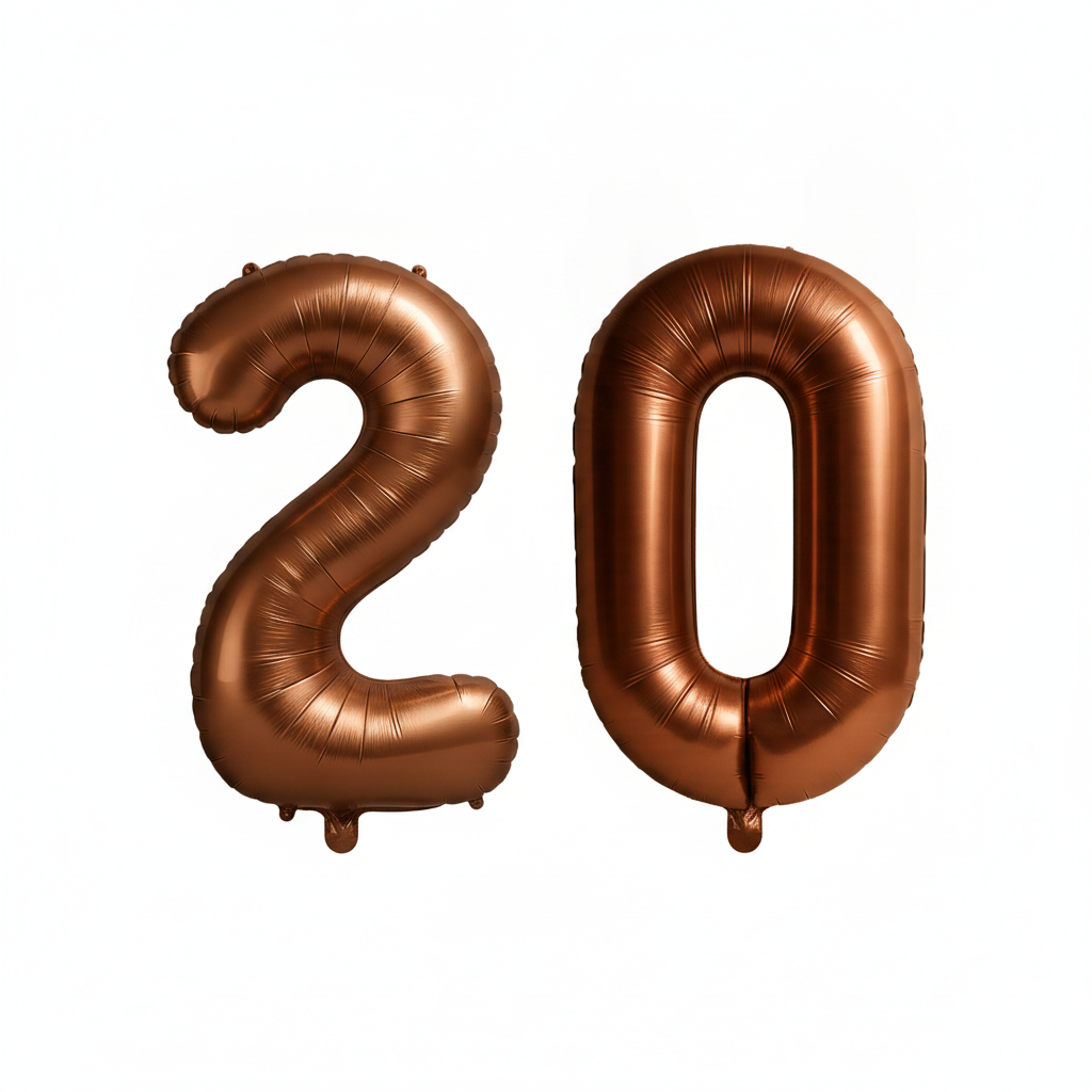 Brown 20th birthday number balloons 40 inch foil set