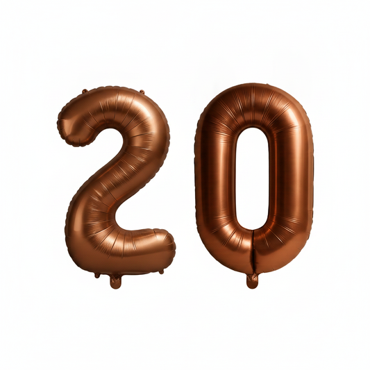 Brown 20th birthday number balloons 40 inch foil set