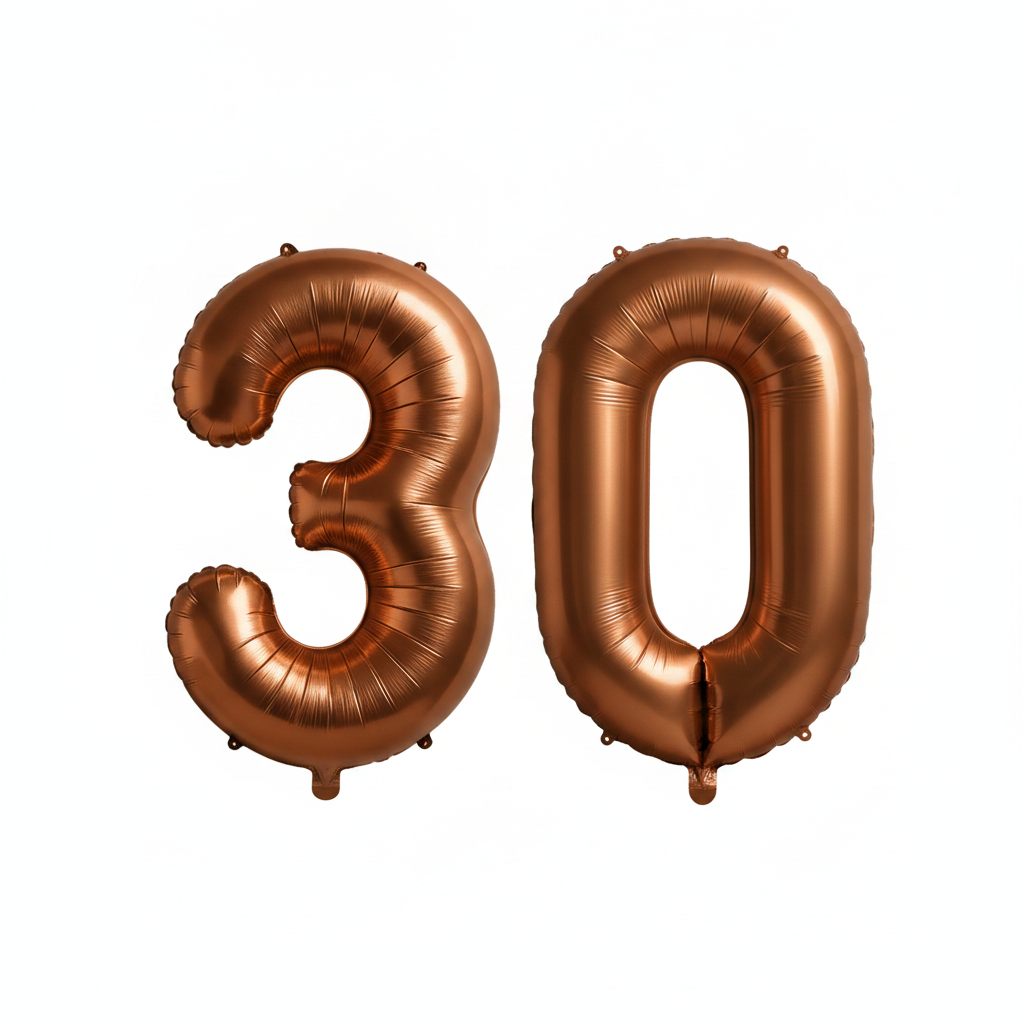 Brown 30th birthday number balloons 40 inch foil set