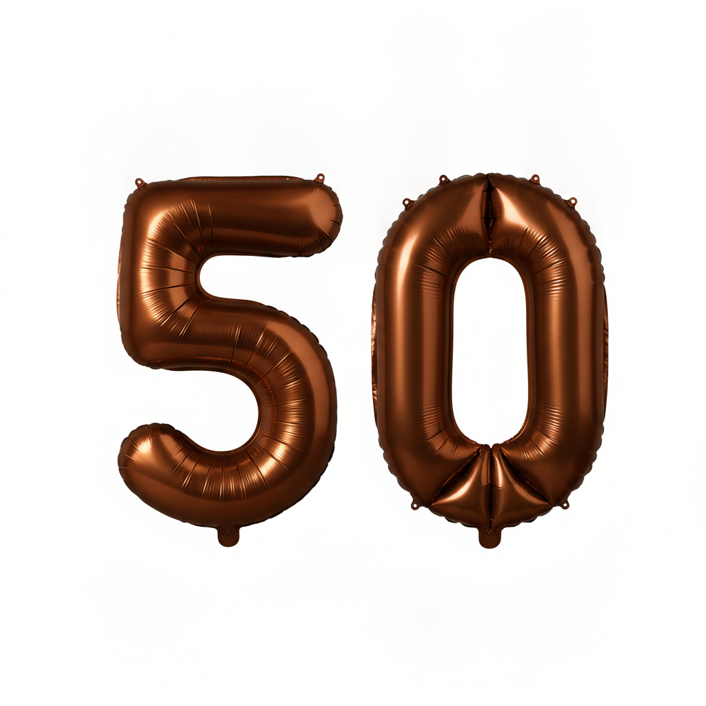 Brown 50th birthday number balloons 40 inch foil set