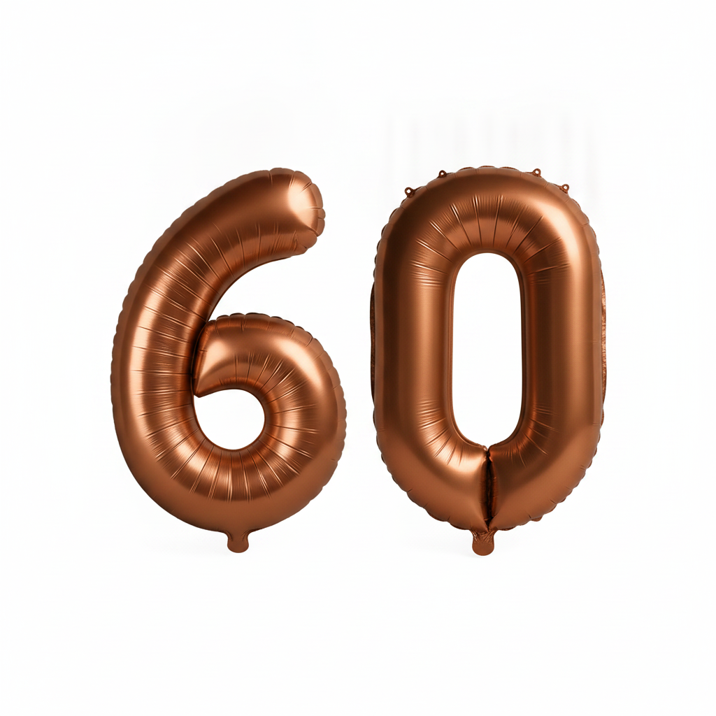 Brown 60th birthday number balloons 40 inch foil set
