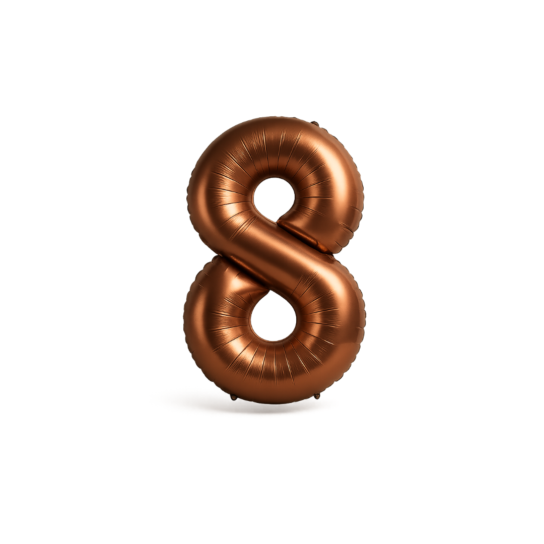 40 inch chocolate brown number 8 foil balloon for 8th 18th 80th birthday UK
