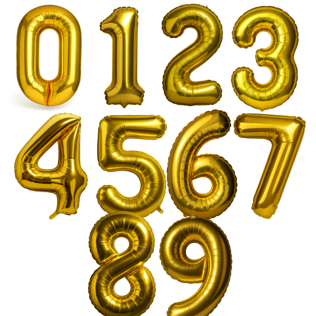 Giant Number Balloon Set 0–9 | Gold Silver Rose Gold & Black | 40" Metallic Foil Birthday Decoration UK