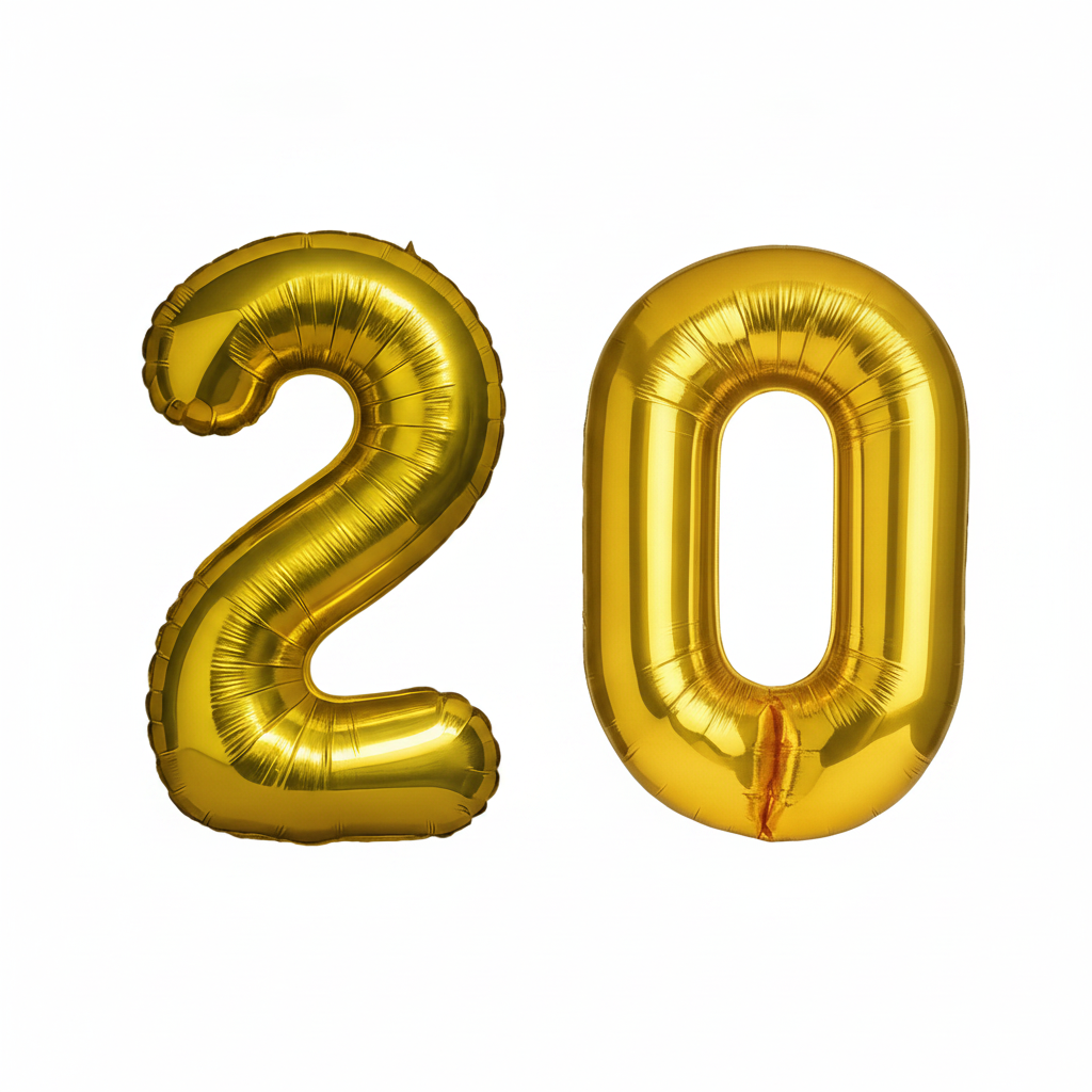Gold 20th birthday number balloons 40 inch foil set