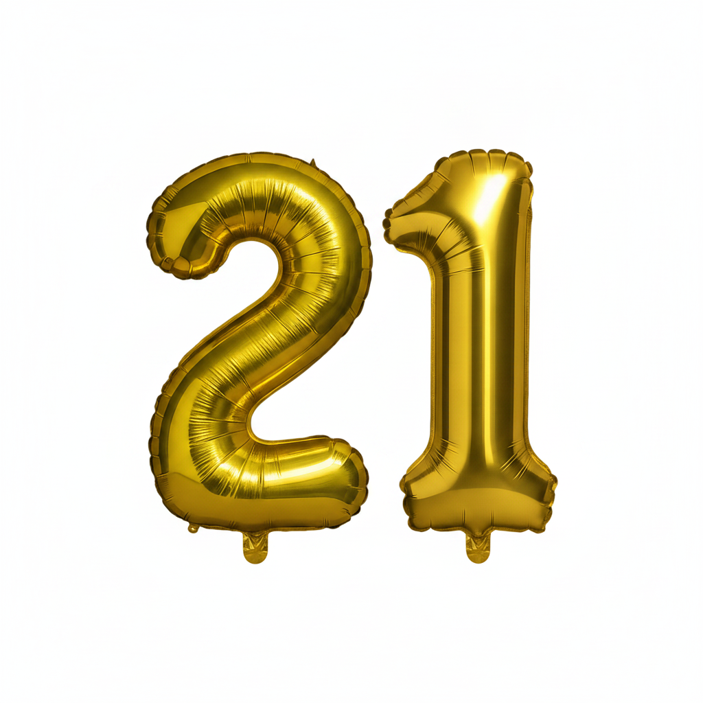 Gold 21st birthday number balloons 40 inch foil set