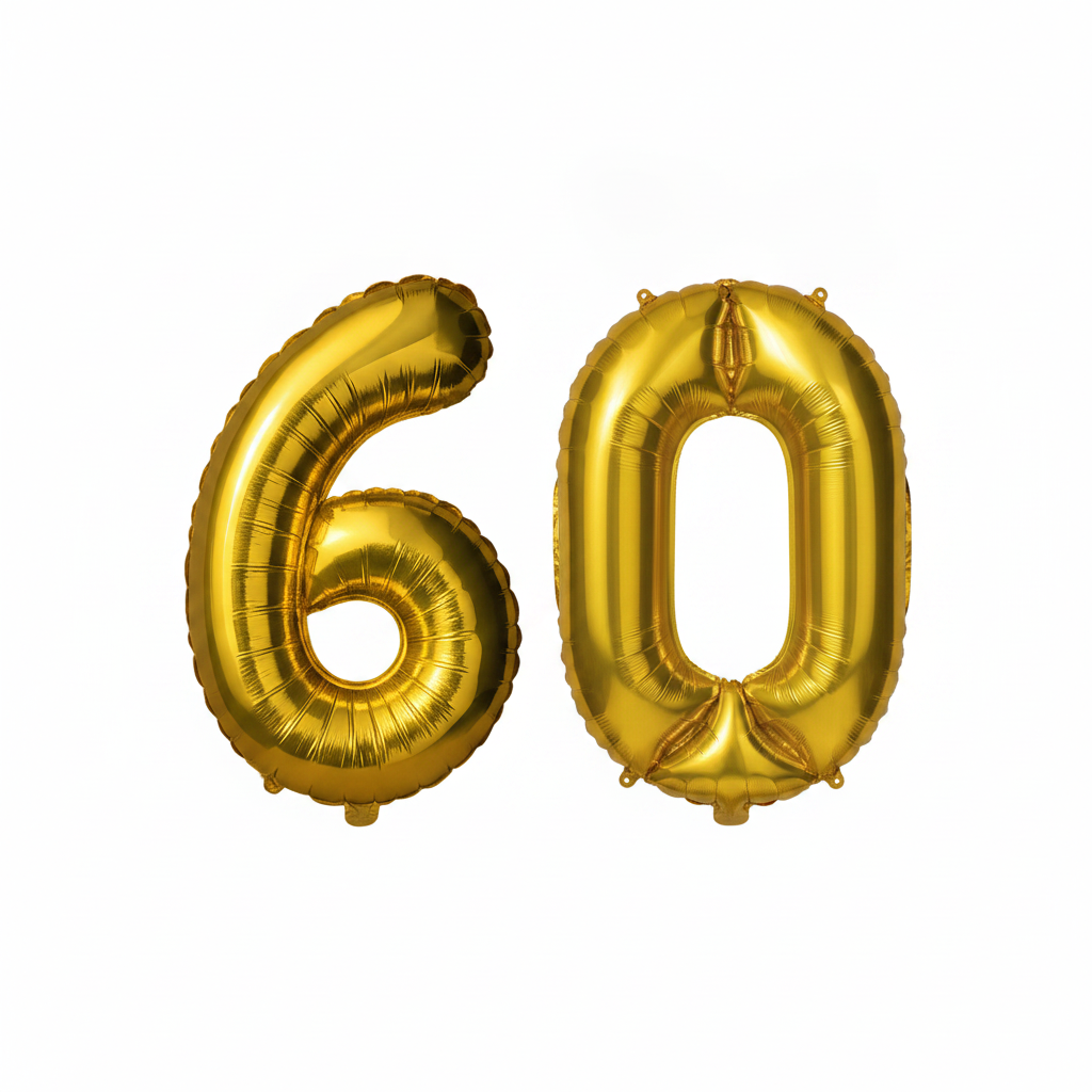 Gold 60th birthday number balloons 40 inch foil set