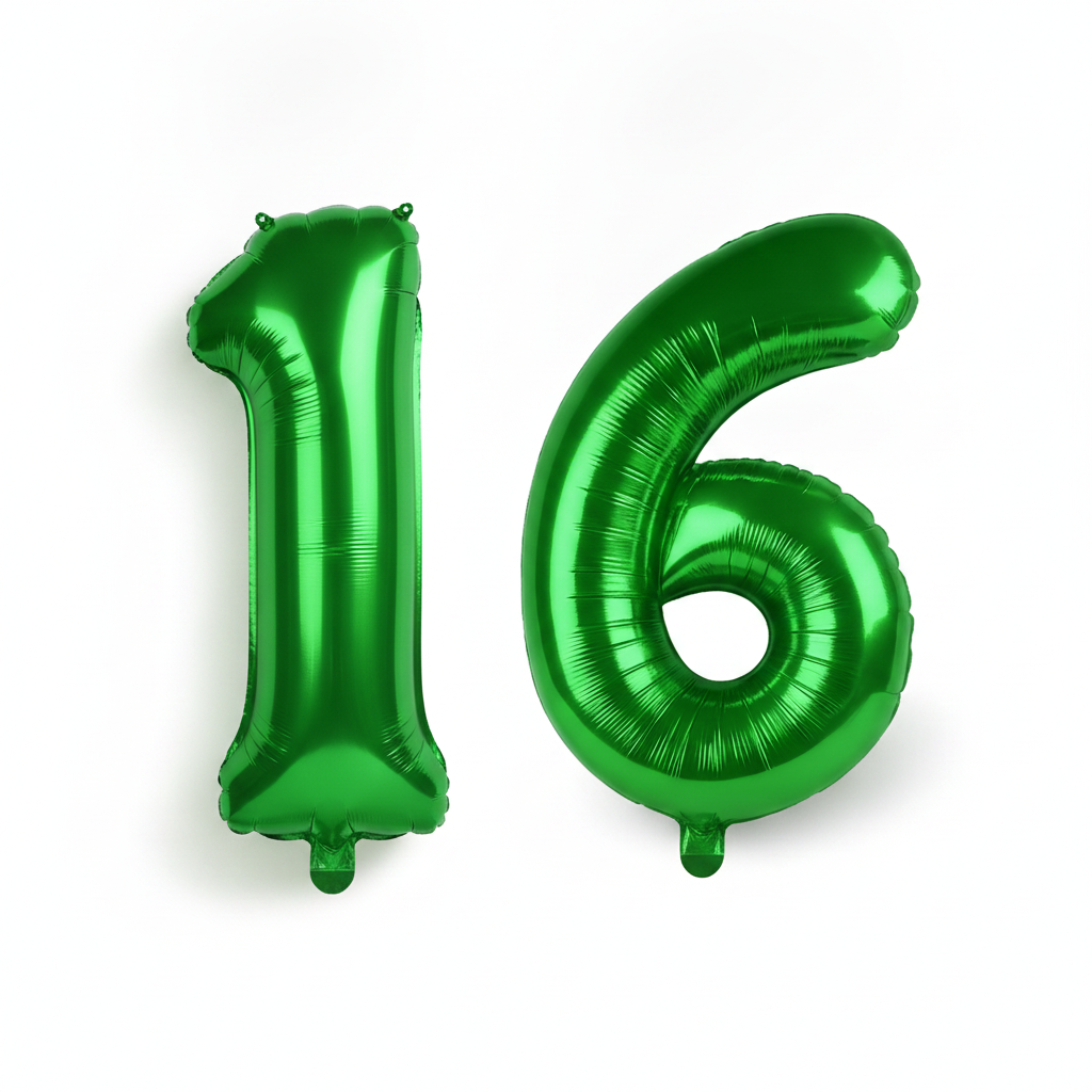 Green 16th birthday number balloons 40 inch foil set