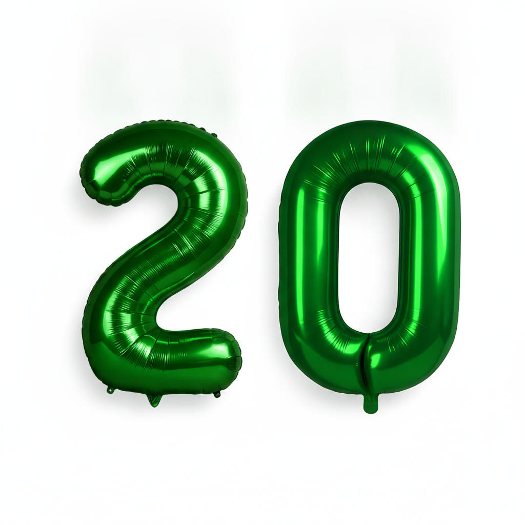 Green 20th birthday number balloons 40 inch foil set