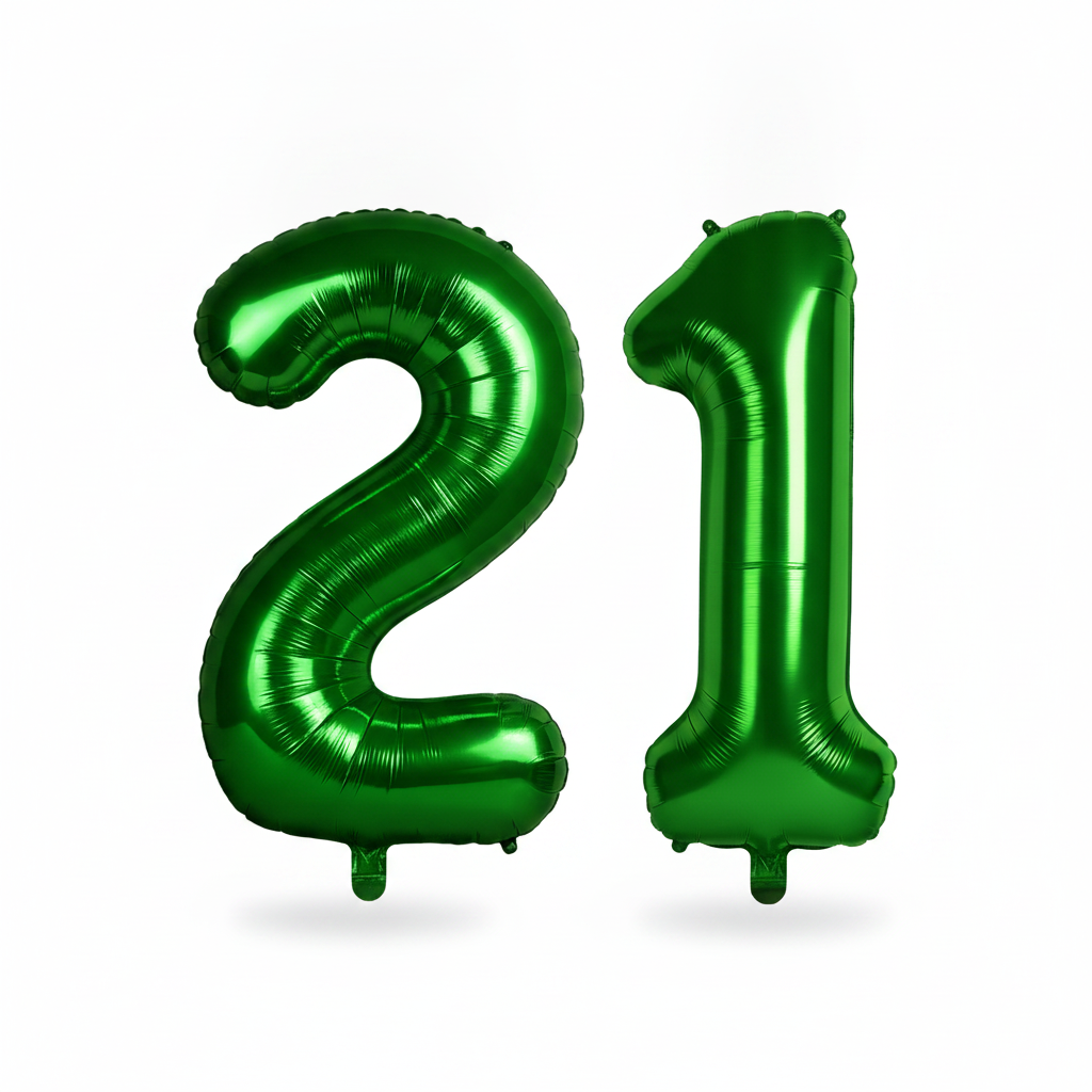 Green 21st birthday number balloons 40 inch foil set